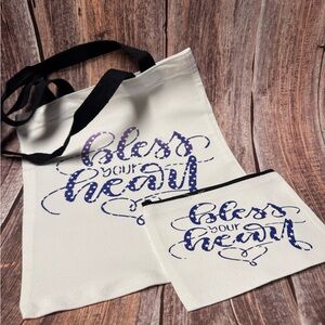 NEW White and Black 11”x13” Tote and 8”x5” Pouch Item #PHK6657